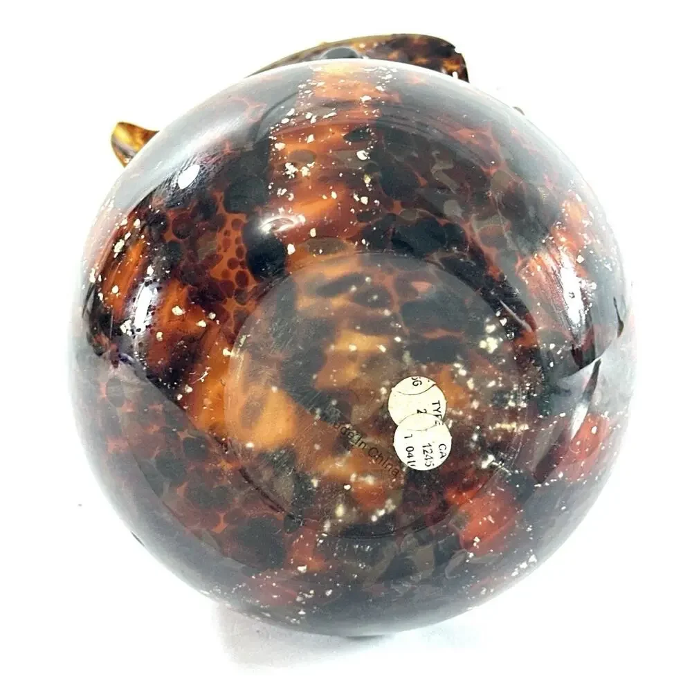 Vintage Art Glass Owl Vase / Planter Brown Tortoise Shell Look 5” Hand Blown